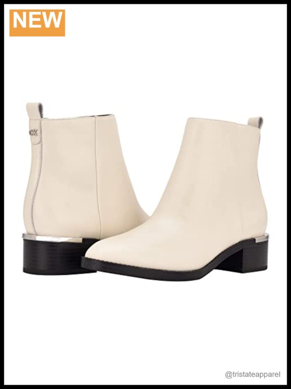 Calvin Klein Women's Booties Leather Almond Toe Ankle Bootie Block Heel Slip-On